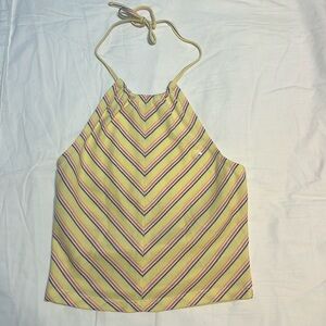 Yellow halter top with colored stripes